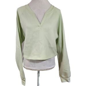 Pacsun Cropped Sweatshirt Womens Size Large Mint Green Long Sleeve V Neck NWT
